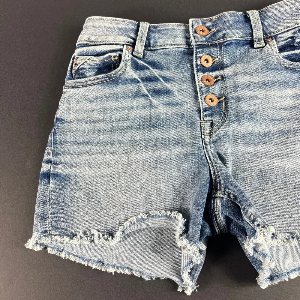 Edgely Jean Short Women 26* High Rise Light Blue Faded Cut Off Denim Jorts Tag 0
